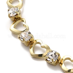 Rack Plating Iron Heart & Square Link Chains Bracelet with Cubic Zirconia&nbsp;BJEW-I300-02G