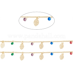 Handmade Cubic Zirconia Cone & Brass Leaf Charms Chain&nbsp;CHC-E025-48G