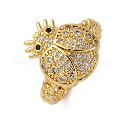 Brass Micro Pave Cubic Zirconia Adjustable Open Cuff Rings for Women&nbsp;RJEW-A072-01A-G