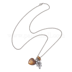 Natural Tiger Eye with Synthetic Non-magnetic Hematite Beads Cluster Pendant 304 Stainless Steel Rolo Chain Necklaces&nbsp;NJEW-JN05896