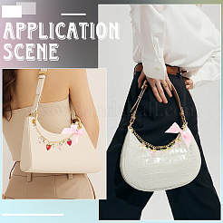 2Pcs 2 Colors Aluminium Chains & Acrylic Link Bowknot Strawberry Bag Decorative Chains&nbsp;HJEW-SC0002-61