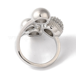 Brass Micro Pave Clear Cubic Zirconia Round Ball Open Cuff Rings for Women&nbsp;RJEW-C098-18P