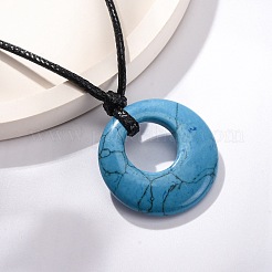 Ring Natural & Synthetic Mixed Gemstone Pendant Black Waxed Cord Adjustable Necklaces&nbsp;NJEW-G169-02