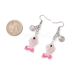 Fish with Shell Shape 304 Stainless Steel Glass Beads Dangle Earrings&nbsp;EJEW-MZ00436-03