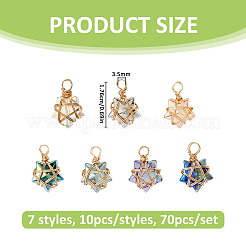 70Pcs 7 Styles Copper Wire Wrapped Electroplate Glass Pendants&nbsp;PALLOY-FH00205