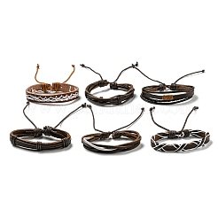 6Pcs 6 Style Adjustable Braided Imitation Leather Cord Bracelet Set with Waxed Cord for Men&nbsp;BJEW-F458-05