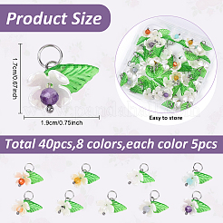 40Pcs 8 Colors Natural Mixed Gemstone & ABS Plastic Imitation Pearl & Acrylic Leaf Pendants&nbsp;PALLOY-YW00095