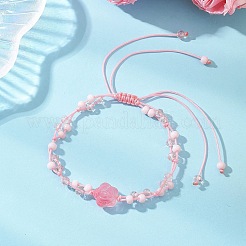 Rose Glass Seed Beads & Glass Braided Bead Bracelets&nbsp;BJEW-MZ00313