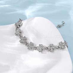 Brass Micro Pave Clear Cubic Zirconia Link Bracelets for Women&nbsp;BJEW-D342-04P