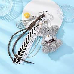 Polyester Rope & Alloy Tennis Racket & Plush Rabbit Pendant Decorations&nbsp;HJEW-JM04385-03
