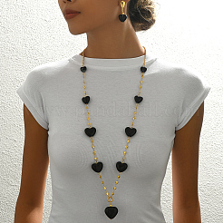Vintage Chic Alloy Resin Heart Earrings & Necklaces Sets for Women&nbsp;XE3850-1