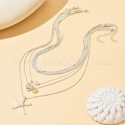 Summer Beach Plastic Pearl and CCB Plastic Bead & Alloy Starfish Pendant Multi Layered Necklaces for Women&nbsp;WG66952-01