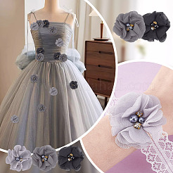 30Pcs 3 Colors 3D Flower Chiffon & Rhinestone & Plastic Pearl Sew on Appliques&nbsp;PATC-GA0001-65