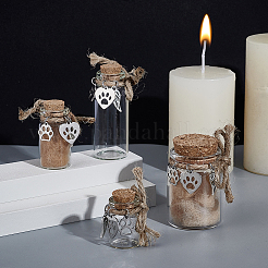4Pcs Transparent Glass Empty Bottles with Alloy Paw Print Heart Leather Charms&nbsp;AJEW-NB00014