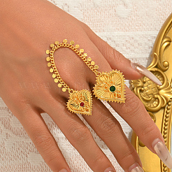 Brass Micro Pave Cubic Zirconia Cuff Open Double Rings for Women&nbsp;QX6643