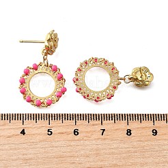 Flat Round Brass Enamel Dangle Stud Earrings&nbsp;EJEW-S261-01G