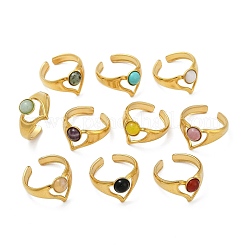 316 Stainless Steel with Natural Mixed Gemstone Cuff Rings&nbsp;RJEW-Z098-01G-13