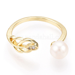 Natural Pearl Open Cuff  Ring Micro Pave Clear Cubic Zirconia&nbsp;PEAR-N022-C05