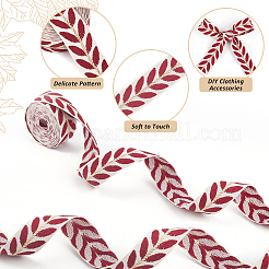 3 Yards Polyester Leaf Jacquard Ribbons&nbsp;SRIB-WH20020-020F
