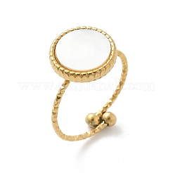Flat Round 304 Stainless Steel White Shell Cuff Rings for Women&nbsp;RJEW-G346-10G-02
