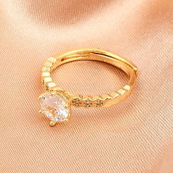 Brass Micro Pave Cubic Zirconia Cuff Rings for Women&nbsp;RJEW-Z113-32G