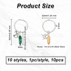 10Pcs 10 Style Bullet Gemstone Pendant Keychain&nbsp;KEYC-AB00005
