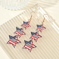 USA 250th Anniversary Star Shape Acrylic & Iron Alloy Dangle Earrings&nbsp;AC-CBA5A8B-01G