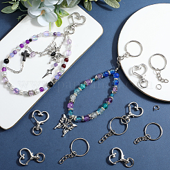 150Pcs 3 Styles Heart Shape Zinc Alloy Swivel Lobster Clasp with Iron Split Key Rings with 304 Stainless Steel Jump Rings&nbsp;FIND-SP0002-59P