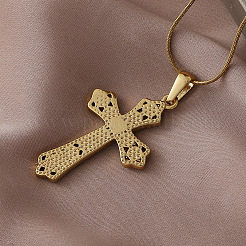 Vintage 304 Stainless Steel with Clear Glass Hollow Cross Pendant Necklaces for Women&nbsp;KE6817