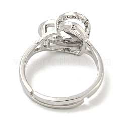 Heart with Letter Rack Plating Brass Micro Pave Cubic Zirconia Adjustable Rings for Women&nbsp;RJEW-I105-06P-Z