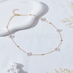 Flower ABS Imitation Pearl Beaded Link Chain Necklaces&nbsp;NJEW-LP00001