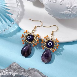 Natural Tiger Eye Dangle Earrings&nbsp;EJEW-MZ00169-01