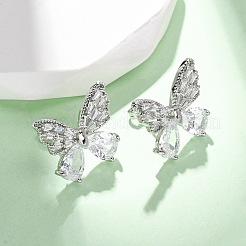 Brass Micro Pave Clear Cubic Zirconia Stud Earrings&nbsp;EJEW-D322-02P
