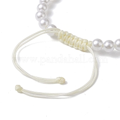 Adjustable ABS Plastic Imitation Pearl & Acrylic Shell Shape Braided Bead Bracelets&nbsp;BJEW-JB10104-04