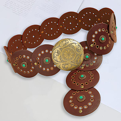 Vintage Alloy & Synthetic Turquoise & PU Leather Disc Coin Waist Belts for Men&nbsp;AJEW-WH0816-102AB