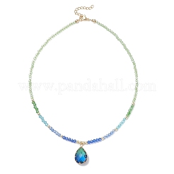 2Pcs 2 Styles Blue K9 Glass Teardrop Heart Pendant Electroplated Glass Faceted Rondelle Beaded Necklaces&nbsp;NJEW-JN05751