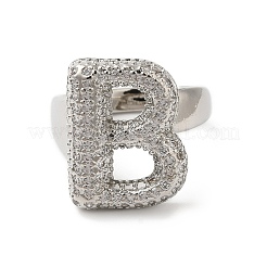 Letter Brass Micro Pave Clear Cubic Zirconia Open Cuff Ring for Women&nbsp;RJEW-N046-03B-P