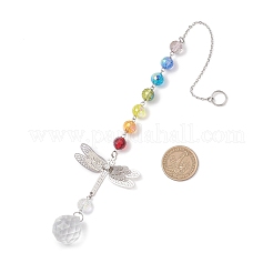 Chakra Glass Beads & Brass Dragonfly Hanging Suncatchers&nbsp;HJEW-JM04684