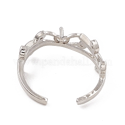 Branch Leaf Rack Plating Brass with Clear Cubic Zirconia Open Cuff Ring Settings&nbsp;KK-G455-12P