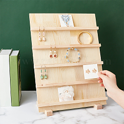 5-Tier Rectangle Wood Slanted Earring Display Card Stands&nbsp;ODIS-WH0099-14
