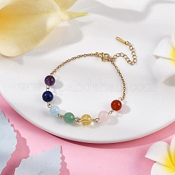 Chakra Theme Natural Quartz & Rose Quartz & Carnelian & Green Aventurine & Lapis Lazuli & Amethyst & Synthetic Citrine Round Beaded Bracelets for Women&nbsp;BJEW-JB11194-01