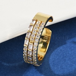 Brass Micro Pave Cubic Zirconia Cuff Rings for Women&nbsp;RJEW-F182-04G