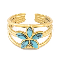 Flower 304 Stainless Steel Open Cuff Rings Ion Plating(IP)&nbsp;RJEW-G314-02G