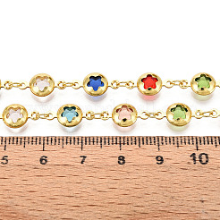 Brass Flat Round with Flower Link Chains&nbsp;CHC-N023-06G