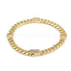 Brass Micro Pave Clear Cubic Zirconia Curb Chain Bracelets for Women&nbsp;BJEW-F504-08G
