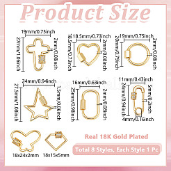 8Pcs 8 Styles Brass Micro Pave Cubic Zirconia Screw Carabiner Lock Charms&nbsp;KK-GA0002-01