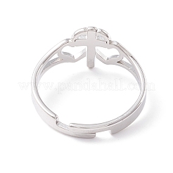 Non-Tarnish Double Heart with Cross 304 Stainless Steel Adjustable Ring for Women&nbsp;RJEW-B035-06P