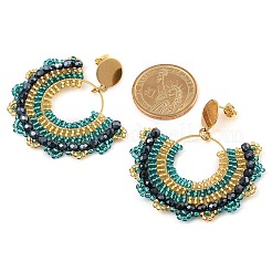 304 Stainless Steel & Bohemian Beaded Fan Dangle Stud Earrings for Women&nbsp;EJEW-R001-05G-01