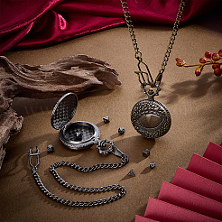 Vintage Alloy Flat Round Dragon Eye Pocket Watch with Brass Curb Chain&nbsp;AJEW-PH0007-67AB