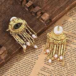 Alloy Rhinestone & Plastic Imitation Pearl Tassel Stud Earrings&nbsp;EJEW-A122-01G